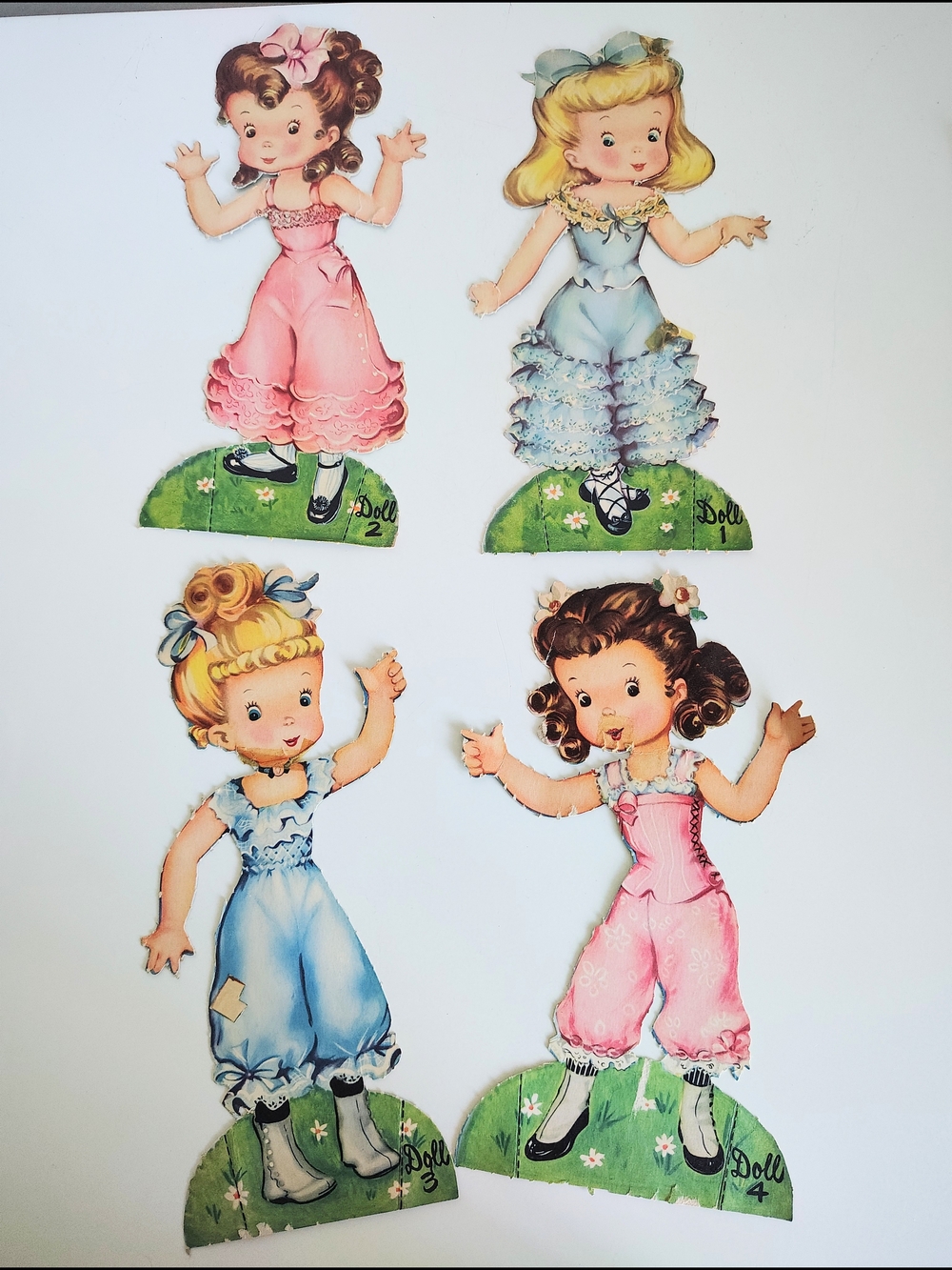 Vintage Paper Doll Stand-Ups - Set of 4 Girls With Cut Out Clothes